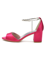 Chaussures de mariage Chaînes en satin rose Bout ouvert Talon épais Bride à la cheville Chaussures de mariée