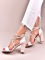 Chaussures de mariage Cuir PU Ecru Blanc Détails Métalliques Sandales de Mariage à Bout Ouvert