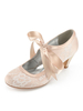 Chaussures de mariage de Champagne Lace Round Toe Lace Up Chaussures de demoiselle dhonneur