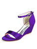 Chaussures de mariage Deep Purple Satin Buckle Open Toe Wedge Heel Chaussures de mariée