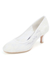 Chaussures de mariage Dentelle Blanc Rond Toe Kitten Teel Slip sur Talons de mariée