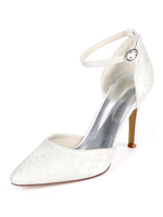 Chaussures de mariage dentelle blanche bout pointu talon aiguille chaussures de mariée dorsay