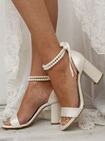 Chaussures de mariage en cuir PU avec perles ivoire et sandales de mariage à bout ouvert