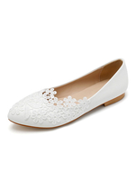 Chaussures de mariage en cuir PU blanc fleurs bout pointu chaussures de mariée plates