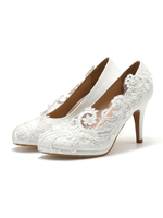 Chaussures de mariage en cuir PU bout rond perles talon aiguille talons de mariée blancs