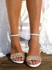 Chaussures De Mariage En Cuir PU Sandales De Mariée Bride Avec Strass Blanches Bleues