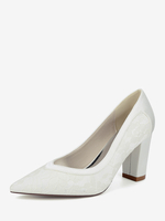 Chaussures de mariage en dentelle à bout pointu et talon épais pour invités de mariage