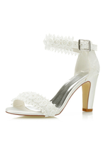 Chaussures de mariage en dentelle à talons hauts fleurs à bout ouvert sandales à la cheville perles de mariée