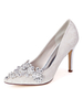 Chaussures de mariage en dentelle blanche bout pointu strass pompes à talons aiguilles