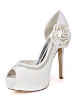 Chaussures de mariage en ivoire Plate-forme en dentelle Peep Toe Strass Chaussures de mariée à talons hauts