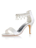 Chaussures de mariage en ivoire Soie Open Toe Pearls bride à la cheville chaussures de mariée Sandales à talons hauts