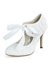 Chaussures de mariage en satin blanc profond bout rond talon aiguille femmes chaussures de mariée