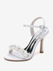 Chaussures de mariage en satin blanc strass sandales de mariage à bout ouvert