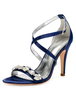 Chaussures De Mariage En Satin Bleu Marine À Bout Ouvert Strass Criss Croix Chaussures De Mariée Chaussures Mère