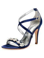 Chaussures De Mariage En Satin Bleu Marine À Bout Ouvert Strass Criss Croix Chaussures De Mariée Chaussures Mère