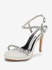 Chaussures de mariage en satin Bout ouvert Strass Boucle Détail Talon aiguille Sandales de mariée