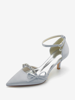 Chaussures de mariage en satin Bout pointu Strass Bow Escarpins de mariée