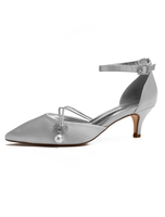 Chaussures de mariage en satin bout pointu strass perles bracelet à la cheville chaussures de mariée chaton talons