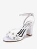 Chaussures De Mariage En Satin Bride Blanc Fleurs En Métal Sandales De Mariée À Bout Ouvert