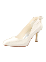 Chaussures de mariage en satin champagne avec noeud