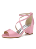 Chaussures de mariage en satin rose à bout ouvert; talon épais; bride à la cheville; chaussures de mariée