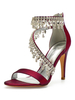 Chaussures de mariage en satin strass bordeaux bout ouvert talon aiguille chaussures de mariée chaussures mère