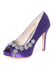 Chaussures de mariage en satin violet peep toe strass chaussures à talons hauts de mariage