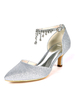 Chaussures de mariage en tissu à paillettes argentées strass bout pointu talon chaton chaussures de mariée bride à la cheville talons