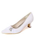 Chaussures de mariage en tissu pailleté blanc bout carré strass pompes à talons chunky