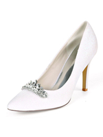 Chaussures de mariage en tissu pailleté blanc strass bout pointu talon aiguille chaussures de mariée