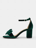Chaussures de mariage en velours côtelé vert avec nœuds et bout rond Sandales de mariage