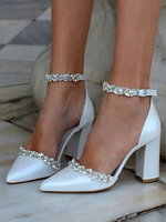 Chaussures de mariage Escarpins de mariée en cuir PU Bout pointu Chaînes