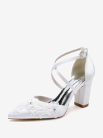 Chaussures de mariage Escarpins de mariée femme bride fleur en satin à bout pointu