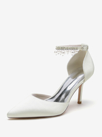 Chaussures De Mariage Escarpins De Mariée Femme Frange Perle En Satin À Bout Pointu