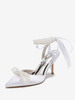 Chaussures De Mariage Escarpins De Mariée Femme Perle Lacet En Satin À Bout Pointu