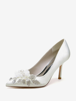 Chaussures De Mariage Escarpins De Mariée Femme Strass En Satin À Bout Pointu
