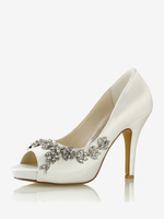 Chaussures de mariage Escarpins de mariée Satin Peep Toe Strass