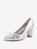 Chaussures De Mariage Escarpins De Mariée Strasse Talon Carré Vintage En Satin À Bout Pointu