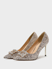 Chaussures De Mariage Escarpins De Mariée Tissu Pailleté Bout Pointu Strass