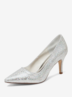 Chaussures de mariage femme Escarpins de mariée en cuir PU à bout pointu paillettes