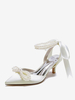 Chaussures De Mariage Femme Perle Lacet Nœud Escarpins De Mariée En Satin À Bout Pointu