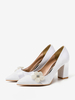 Chaussures De Mariage Fleur Pour Femmes Satin Blanc Bout Pointu Talon Épais Chaussures De Mariée