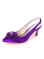 Chaussures de mariage fleurs en satin blanc bout pointu talon aiguille chaussures de mariée