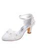 Chaussures de mariage Fleurs en satin ivoire bout rond talon épais ivoire bride à la cheville chaussures de mariée