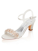 Chaussures de mariage ivoire Chaînes à bout ouvert en satin Talon épais Chaussures de mariée mi-hautes