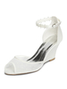 Chaussures de mariage ivoire Chaînes en maille Peep Toe Talon compensé Bride à la cheville Chaussures de mariée