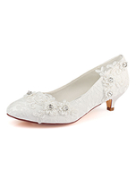 Chaussures de mariage ivoire dentelle bout rond strass glisser sur des chaussures de mariage invités chaton talon chaussures de mère