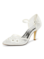 Chaussures de mariage ivoire fleurs en maille bout pointu talon aiguille chaussures de mariée Mary Jane