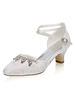 Chaussures de mariage Ivoire Mesh Strass Bout rond Criss Cross Chunky Heel Chaussures de mariée