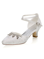 Chaussures de mariage Ivoire Mesh Strass Bout rond Criss Cross Chunky Heel Chaussures de mariée